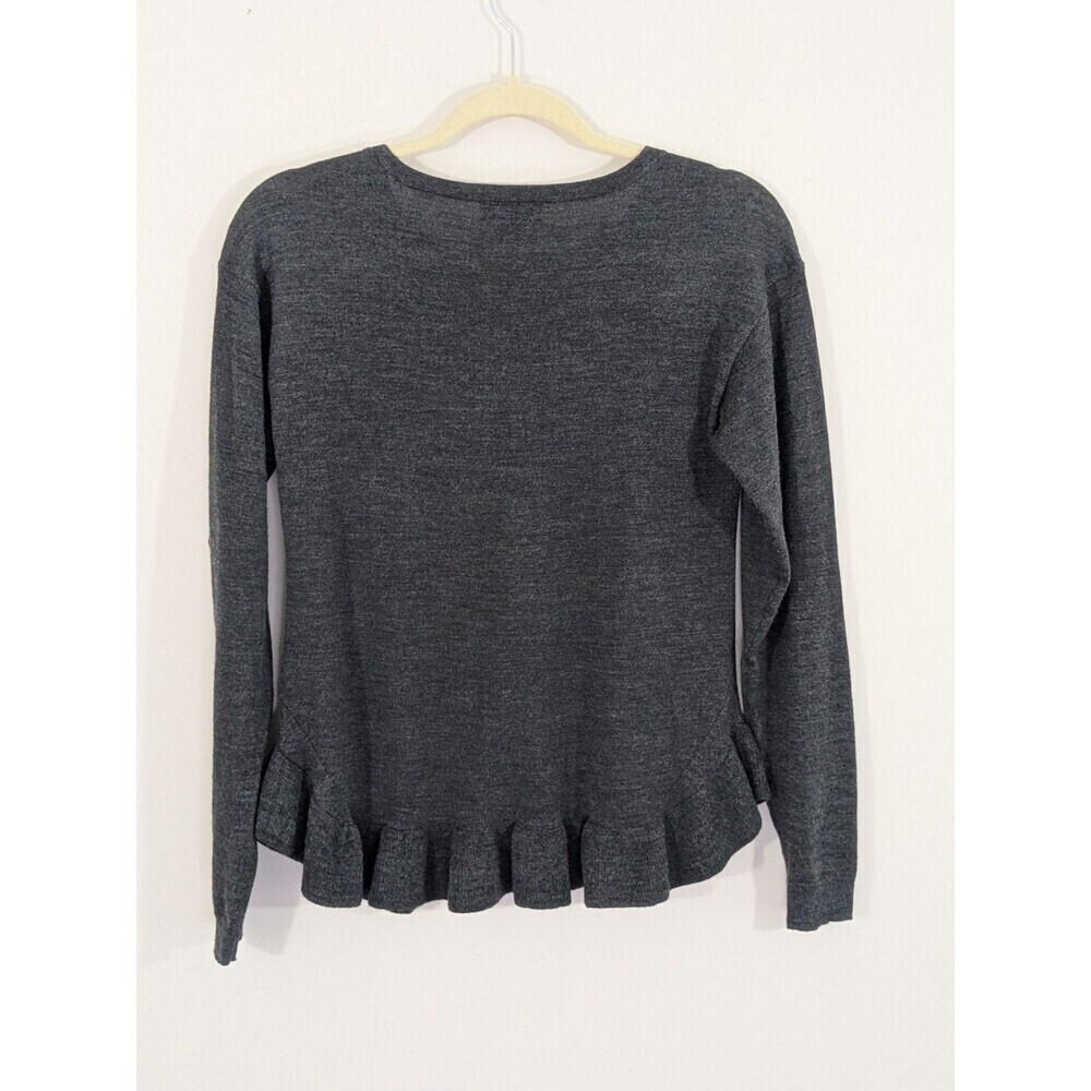 Lord & Taylor Extra Fine Merino Wool Sweater Ruffle Hem Slate Gray Romantic XS - Picture 9 of 9
